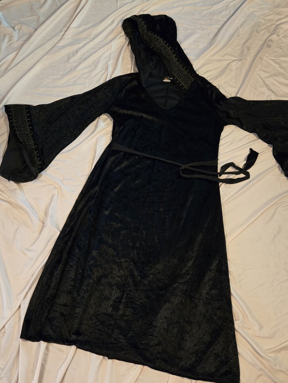 Disguise Black Hooded Velvet Maxi Dress with Bell Sleeves